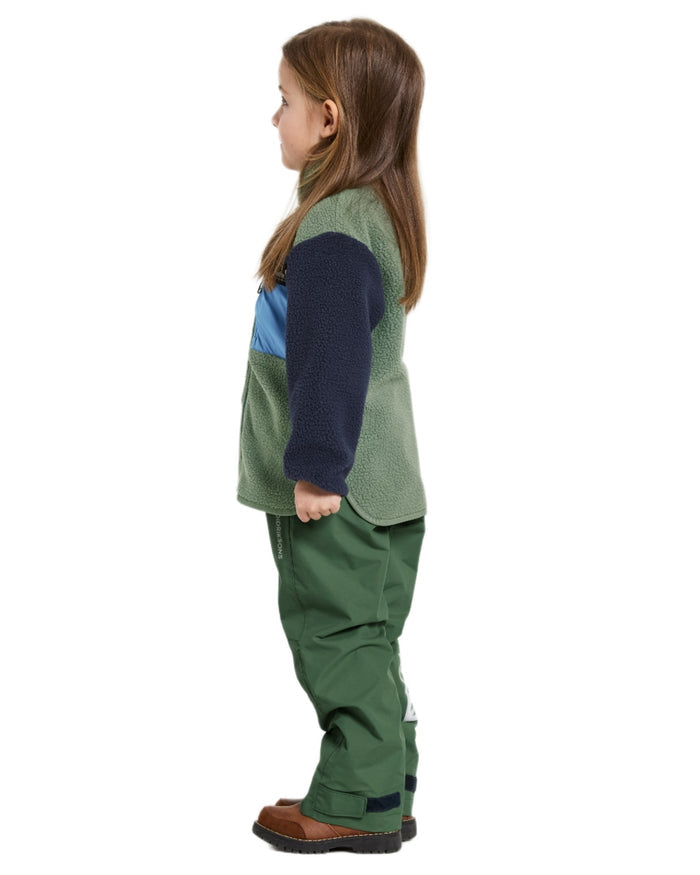 Light Moss coloured Didriksons Childrens Anten Full Zip Jacket on white background #colour_light-moss