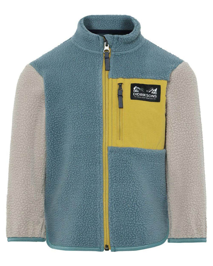 Factory Blue coloured Didriksons Childrens Anten Full Zip Jacket on white background #colour_factory-blue