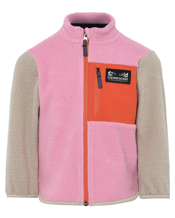 Light Heather Pink coloured Didriksons Childrens Anten Full Zip Jacket on white background #colour_light-heather-pink
