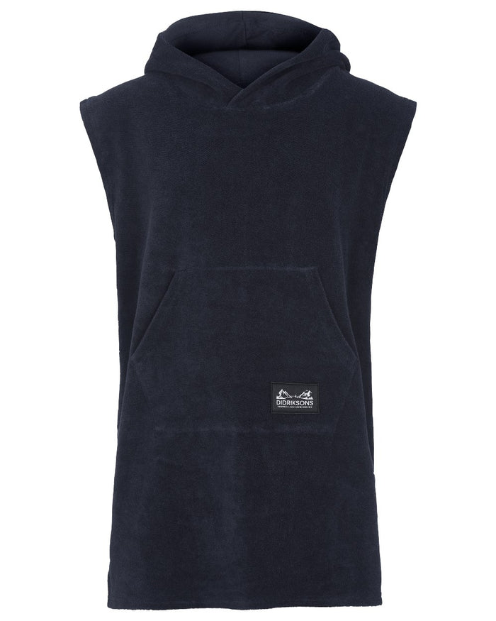 Dark Night Blue coloured Didriksons Childrens Bell Poncho on white background #colour_dark-night-blue