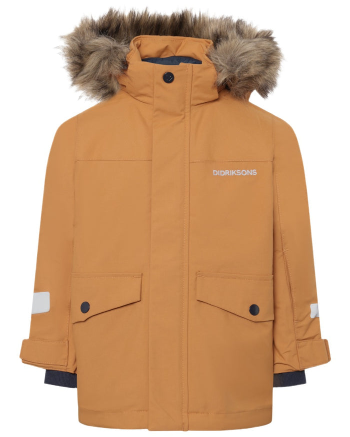 Almond Tree Coloured Didriksons Childrens Bjärven Parka on white background #colour_almond-tree
