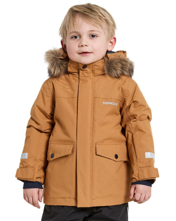 Almond Tree Coloured Didriksons Childrens Bjärven Parka on white background #colour_almond-tree