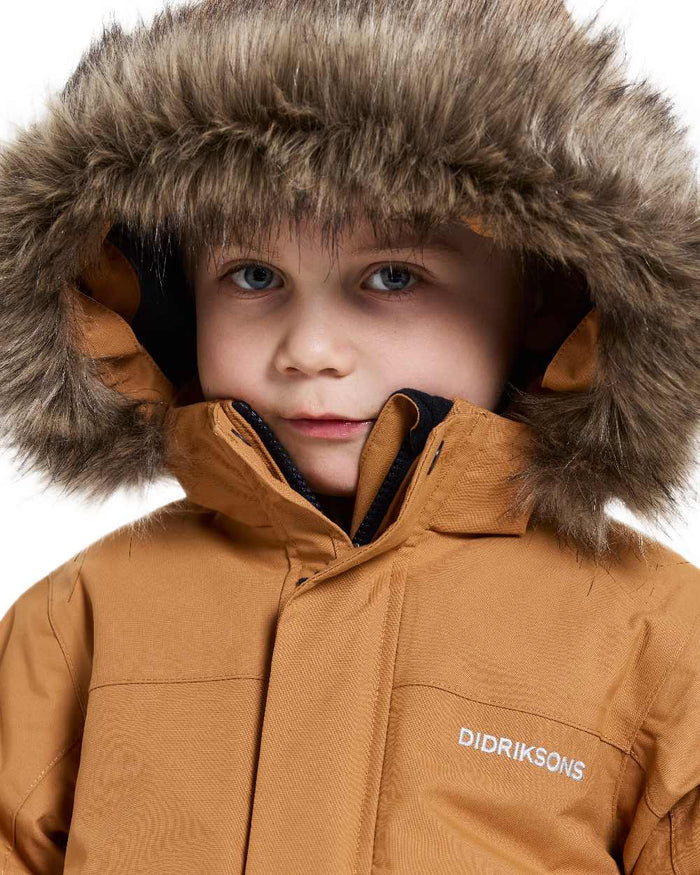 Almond Tree Coloured Didriksons Childrens Bjärven Parka on white background #colour_almond-tree