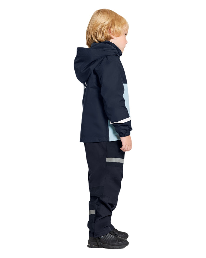 Navy coloured Didriksons Childrens Bladet Jacket on white background #colour_navy
