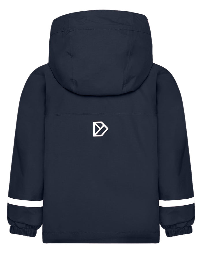Navy coloured Didriksons Childrens Bladet Jacket on white background #colour_navy