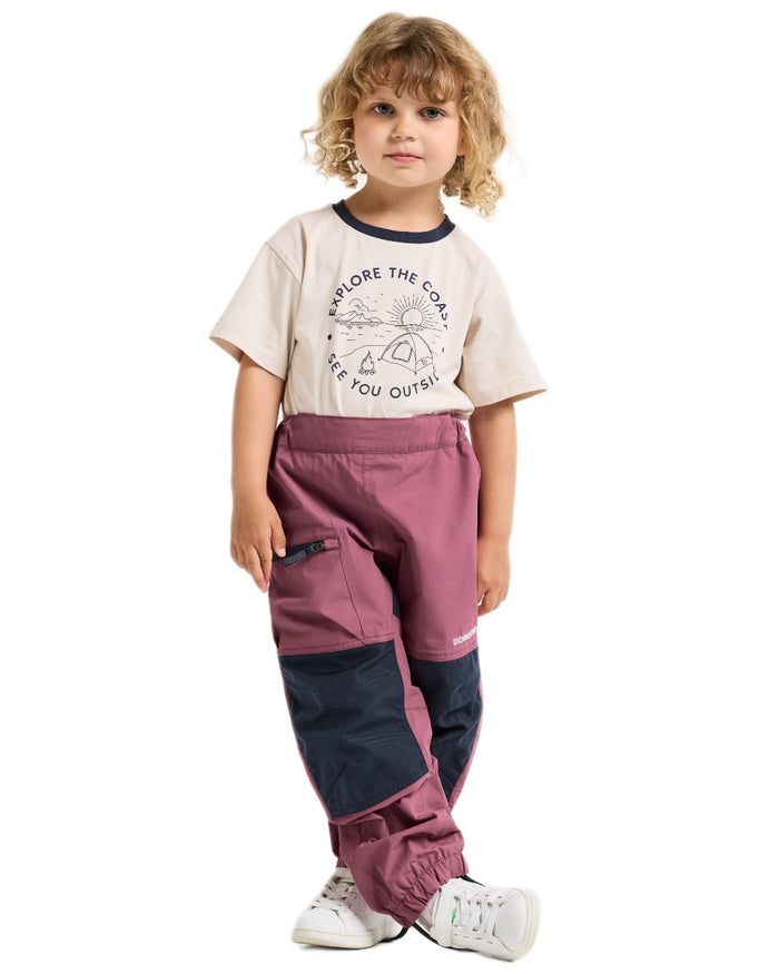 Heather Pink coloured Didriksons Childrens Dusk Pants on white background #colour_heather-pink