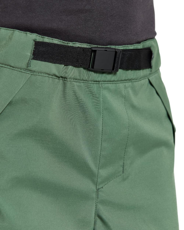 Dark Moss coloured Didriksons Childrens Eken Shorts on white background #colour_dark-moss