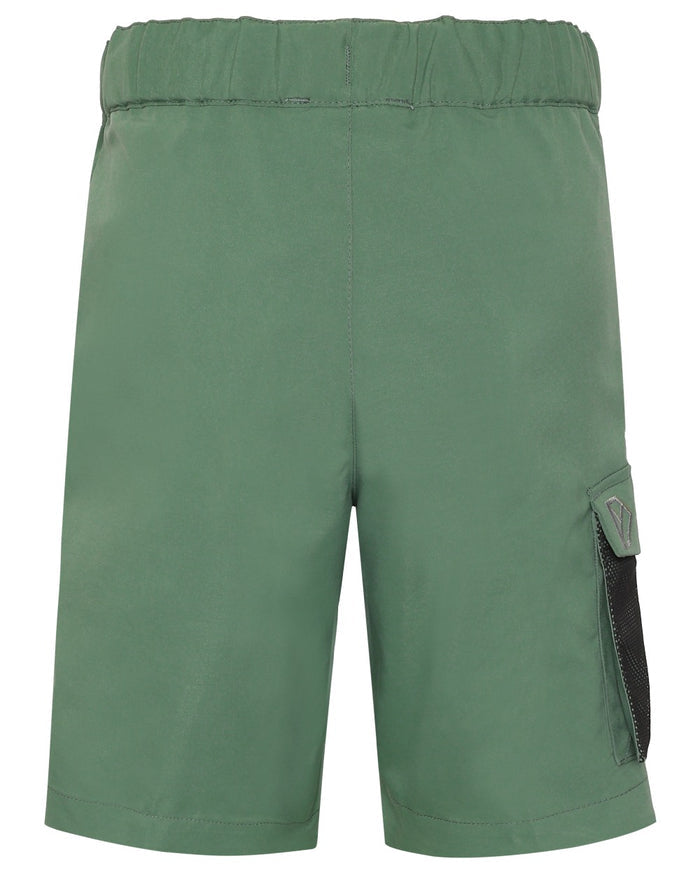 Dark Moss coloured Didriksons Childrens Eken Shorts on white background #colour_dark-moss