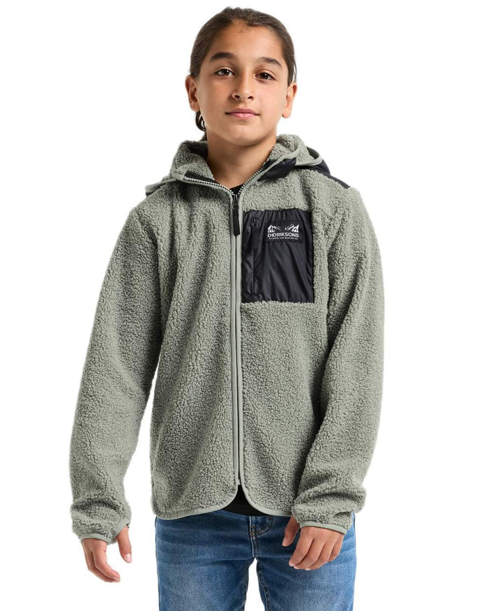 Wilted Leaf coloured Didriksons Childrens Exa Full-Zip Fleece 3 on white background #colour_wilted-leaf