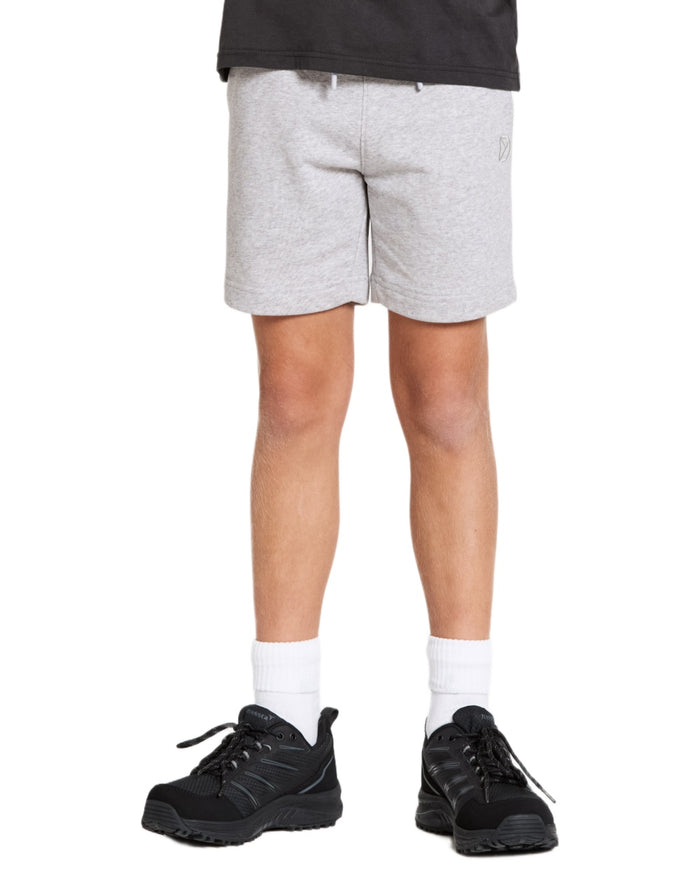 Aluminum Melange coloured Didriksons Childrens Fejan Shorts on white background #colour_aluminum-melange