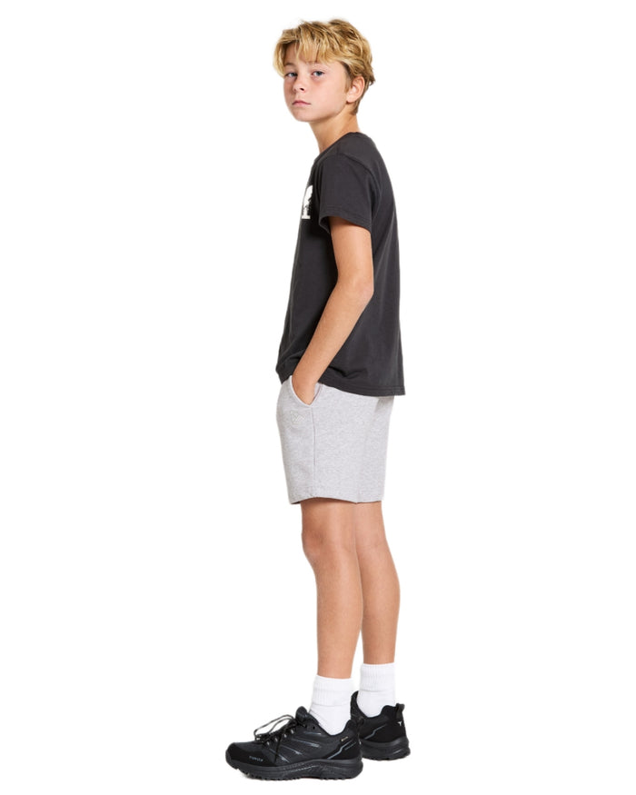 Aluminum Melange coloured Didriksons Childrens Fejan Shorts on white background #colour_aluminum-melange