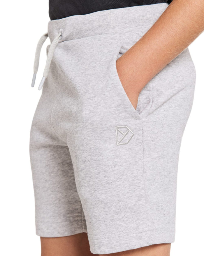 Aluminum Melange coloured Didriksons Childrens Fejan Shorts on white background #colour_aluminum-melange