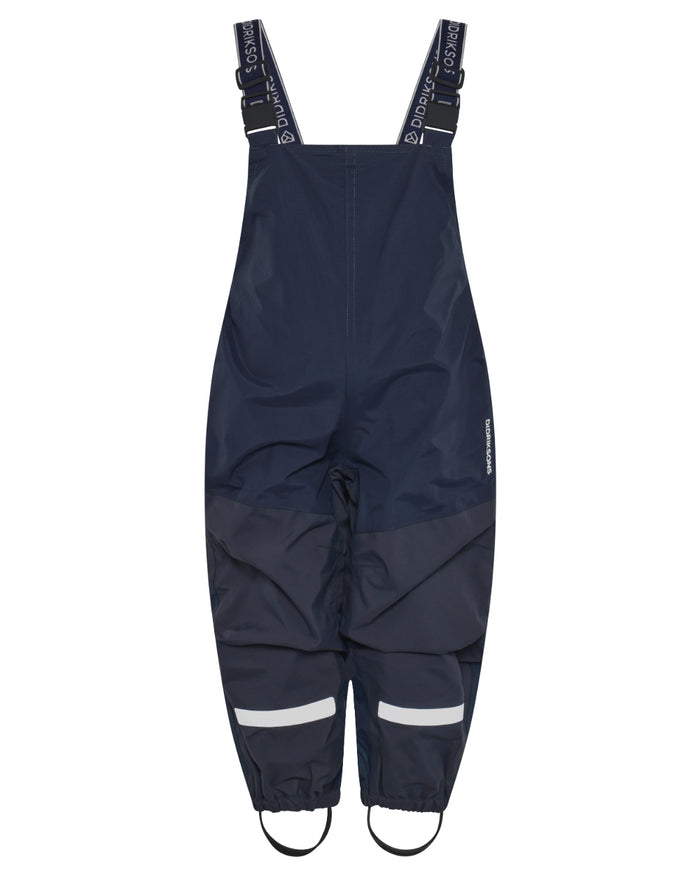 Navy coloured Didriksons Childrens Foxen Bib Pants on white background #colour_navy
