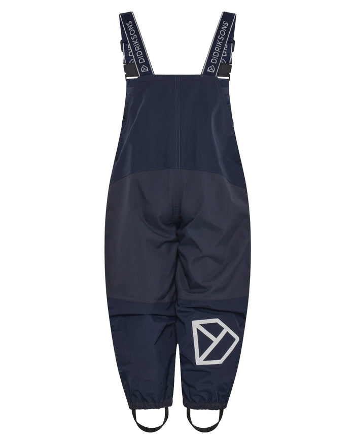 Navy coloured Didriksons Childrens Foxen Bib Pants on white background #colour_navy