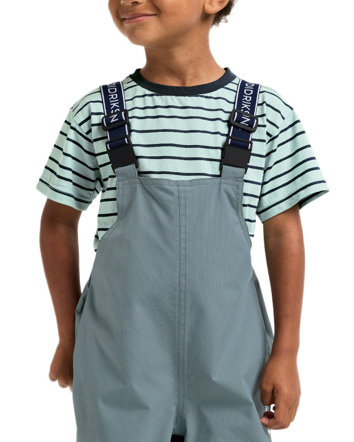 Factory Blue coloured Didriksons Childrens Foxen Bib Pants on white background #colour_factory-blue