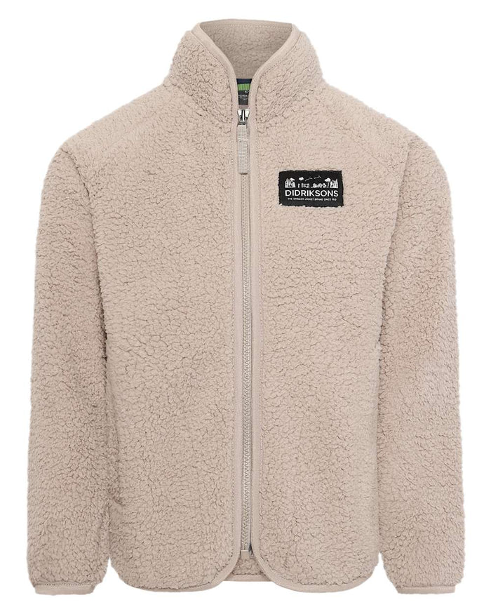 Beach Beige coloured Didriksons Childrens Gibbs Full Zip Jacket 2 on white background #colour_beach-beige