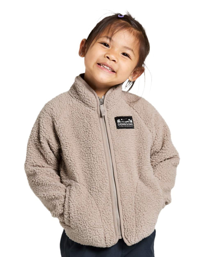 Beach Beige coloured Didriksons Childrens Gibbs Full Zip Jacket 2 on white background #colour_beach-beige
