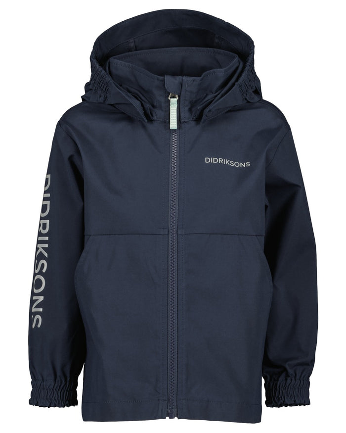 Navy coloured Didriksons Childrens Hallon Jacket on white background #colour_navy