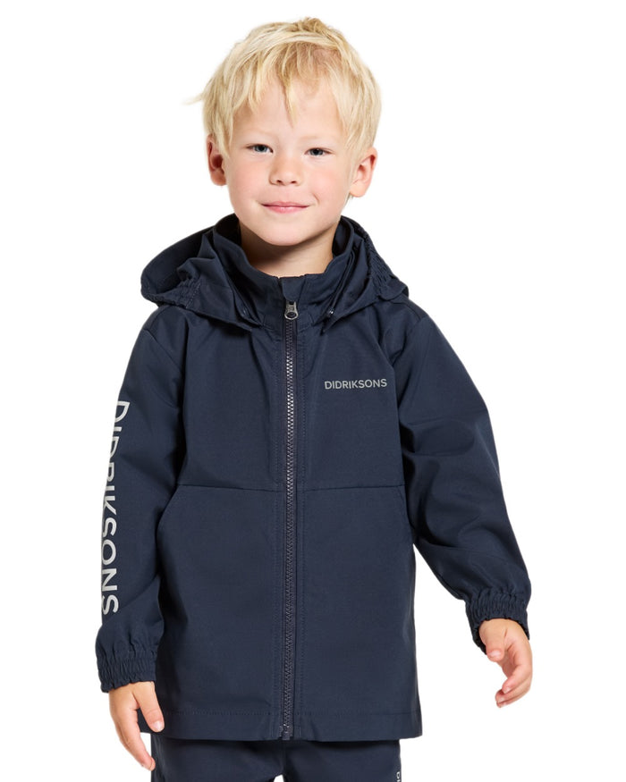Navy coloured Didriksons Childrens Hallon Jacket on white background #colour_navy