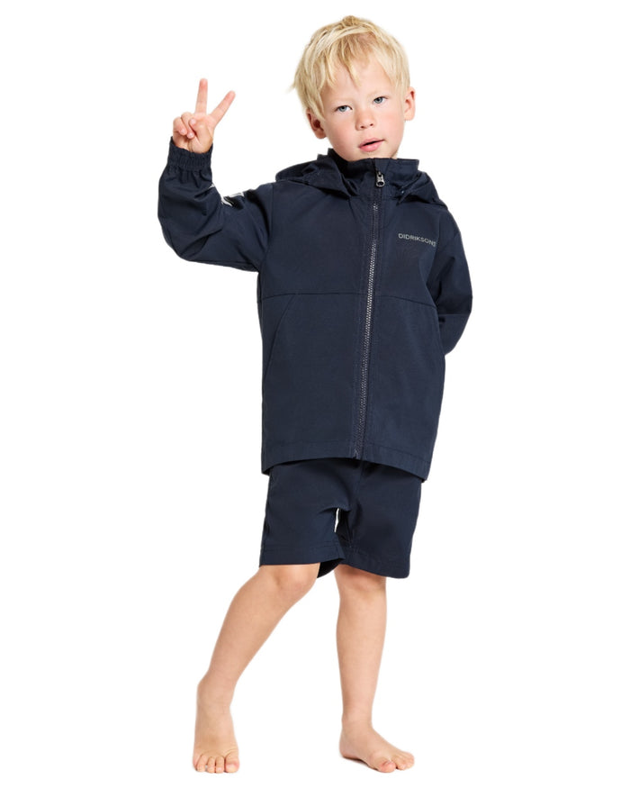 Navy coloured Didriksons Childrens Hallon Jacket on white background #colour_navy