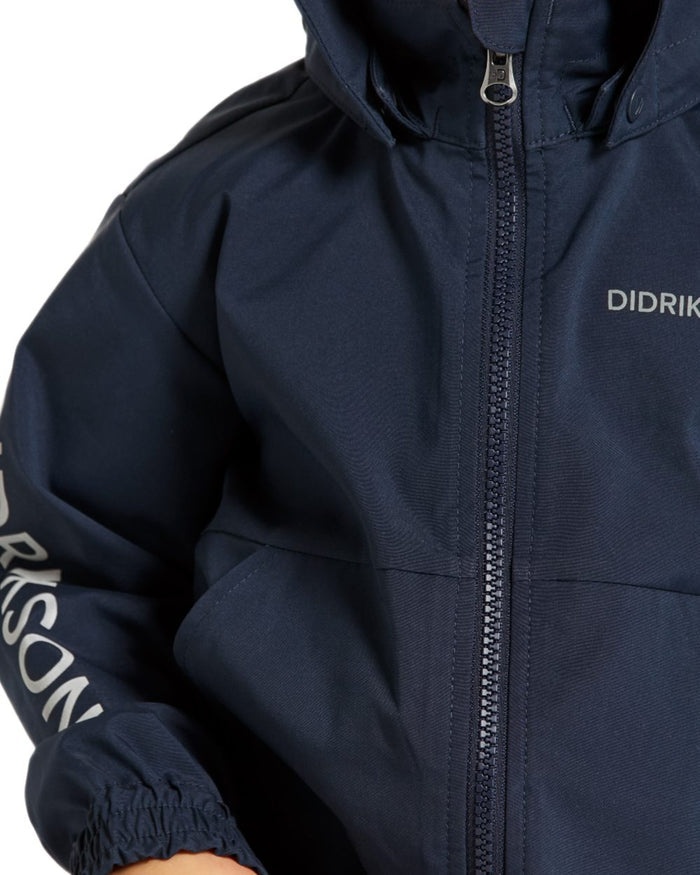 Navy coloured Didriksons Childrens Hallon Jacket on white background #colour_navy