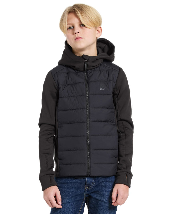 Black coloured Didriksons Childrens Kapris Full Zip Jacket 3 on white background #colour_black