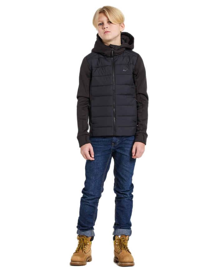Black coloured Didriksons Childrens Kapris Full Zip Jacket 3 on white background #colour_black