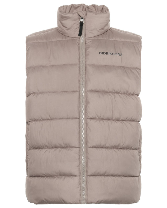 Ash Brown coloured Didriksons Childrens Kilo Vest 2 on white background #colour_ash-brown