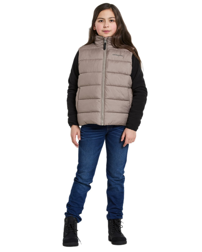 Ash Brown coloured Didriksons Childrens Kilo Vest 2 on white background #colour_ash-brown