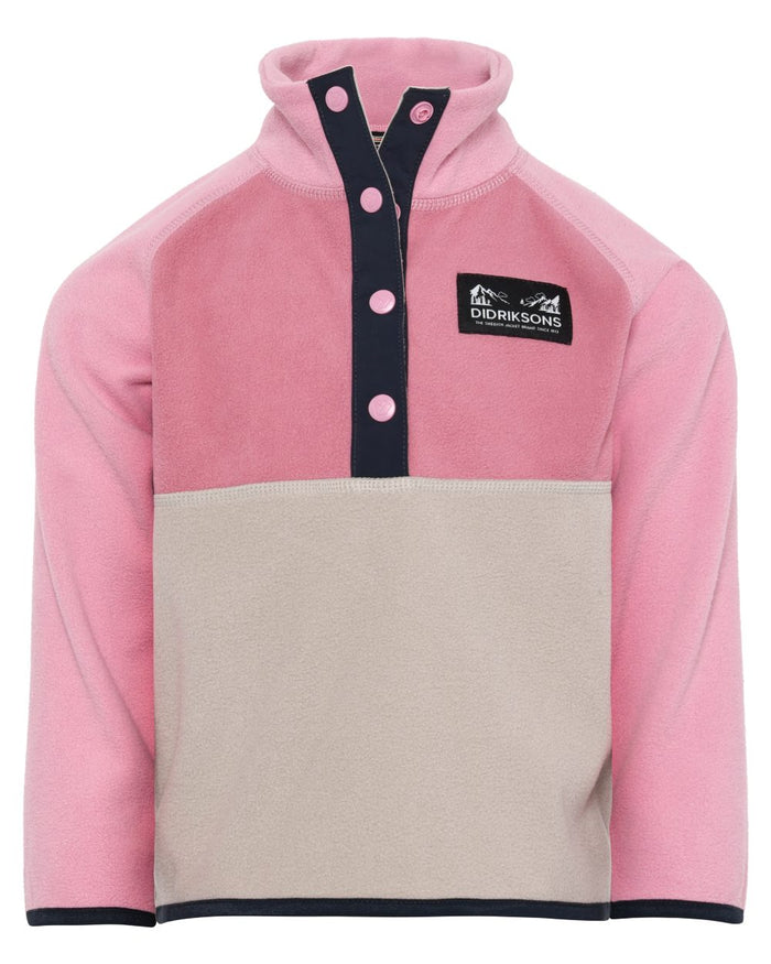 Heather Pink coloured Didriksons Childrens Monte Half Button Fleece 5 on white background #colour_heather-pink