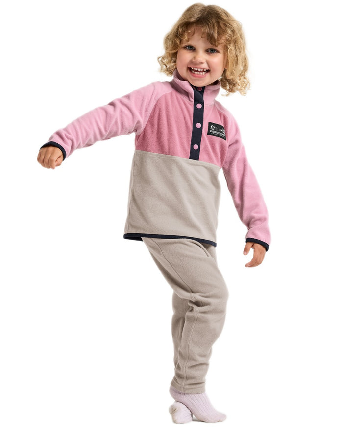 Heather Pink coloured Didriksons Childrens Monte Half Button Fleece 5 on white background #colour_heather-pink