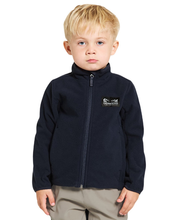 Dark Night Blue coloured Didriksons Childrens Muskot Jacket on white background #colour_dark-night-blue