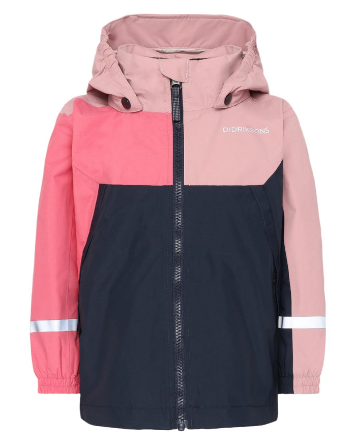 Soft Pink coloured Didriksons Childrens Pilvi Jacket on white background #colour_soft-pink