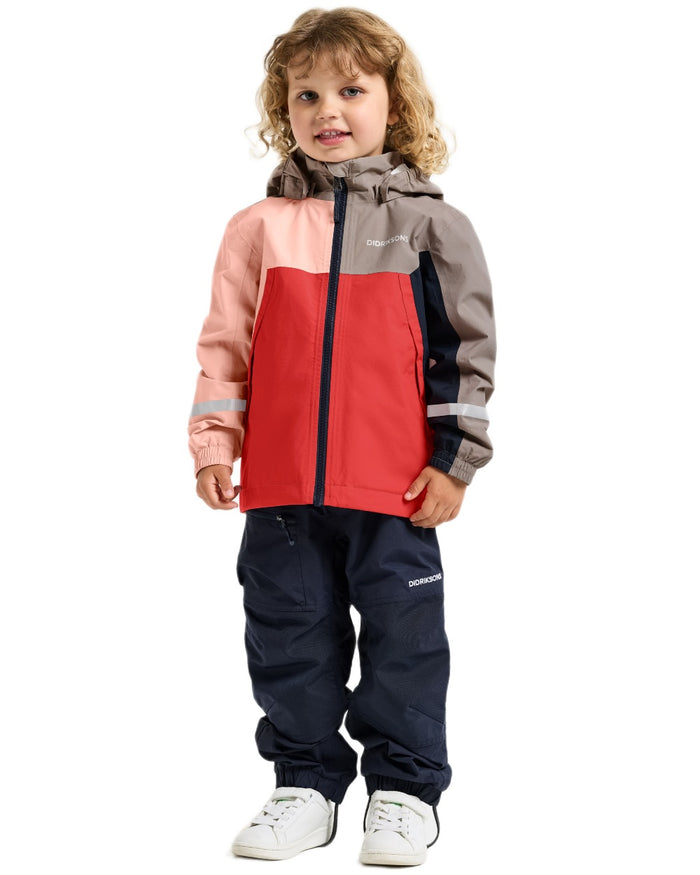 Powder Peach coloured Didriksons Childrens Pilvi Waterproof Jacket on white background #colour_powder-peach