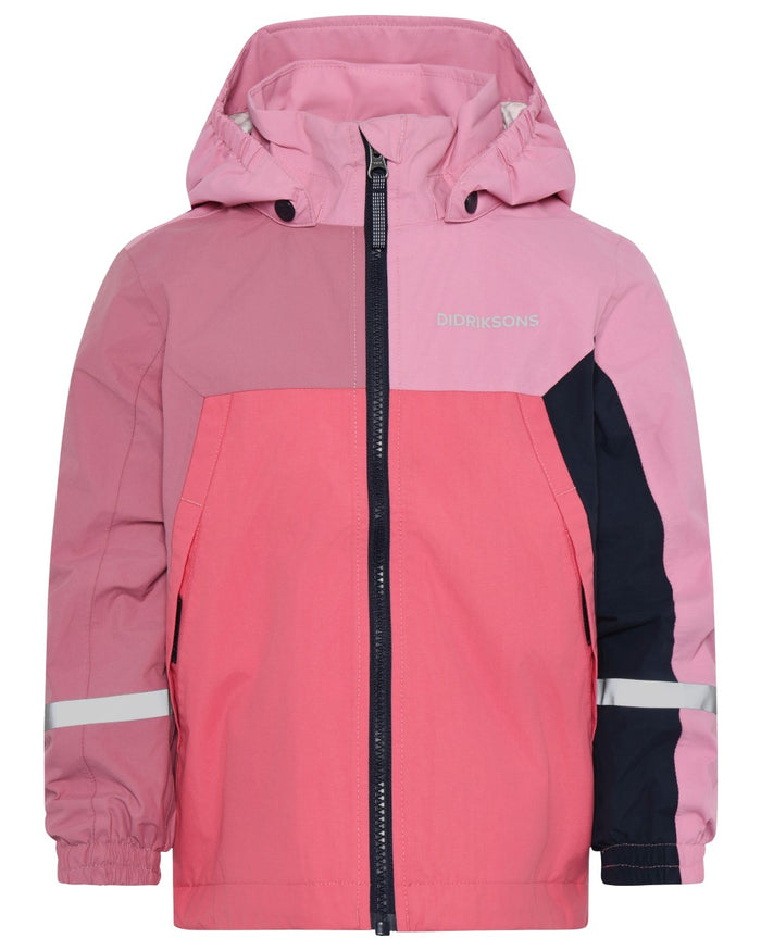 Heather Pink coloured Didriksons Childrens Pilvi Waterproof Jacket on white background #colour_heather-pink