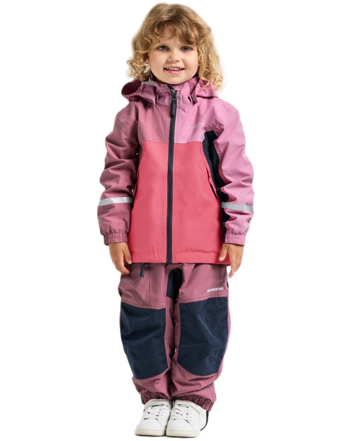 Heather Pink coloured Didriksons Childrens Pilvi Waterproof Jacket on white background #colour_heather-pink