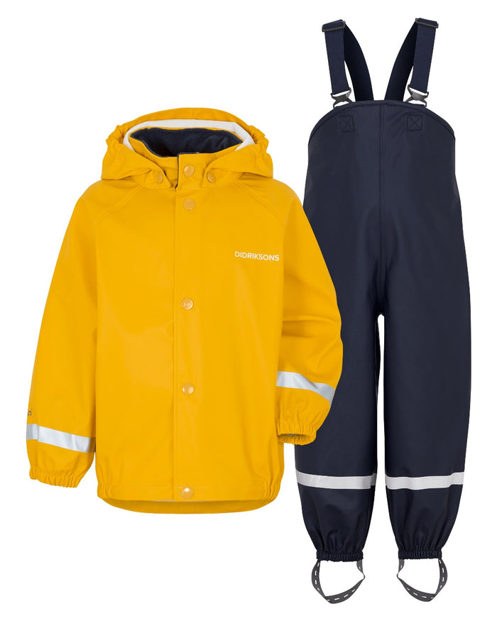 Oat Yellow coloured Didriksons Childrens Slaskeman Rain Set on white background #colour_oat-yellow
