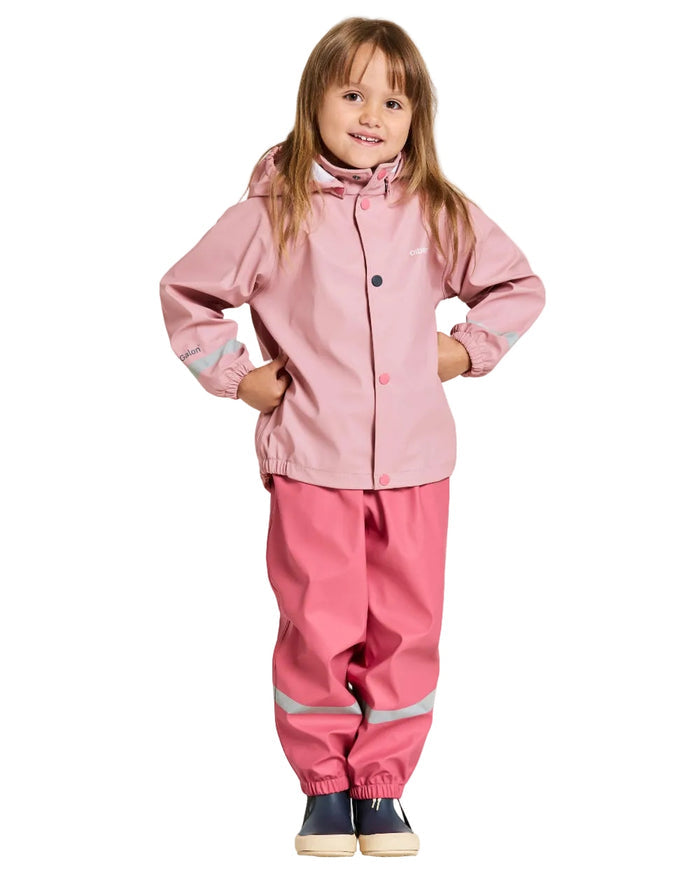 Soft Pink coloured Didriksons Childrens Slaskeman Rain Set Clearance on white background #colour_soft-pink