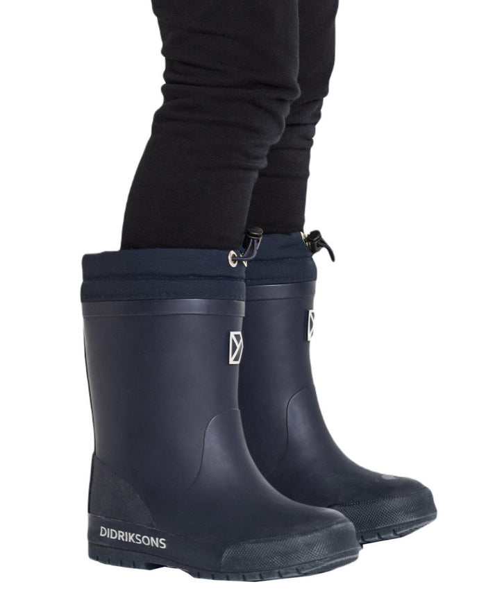Navy Coloured Didriksons Childrens Slush Boots On A White Background #colour_navy