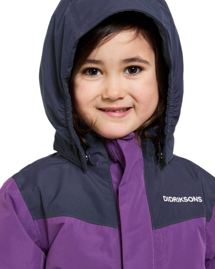 Royal Purple Coloured Didriksons Kids Skare Set on white background #colour_royal-purple