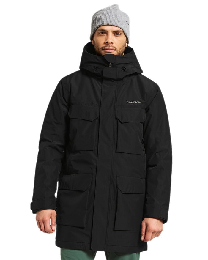 Black Coloured Didriksons Drew Parka on white background #colour_black