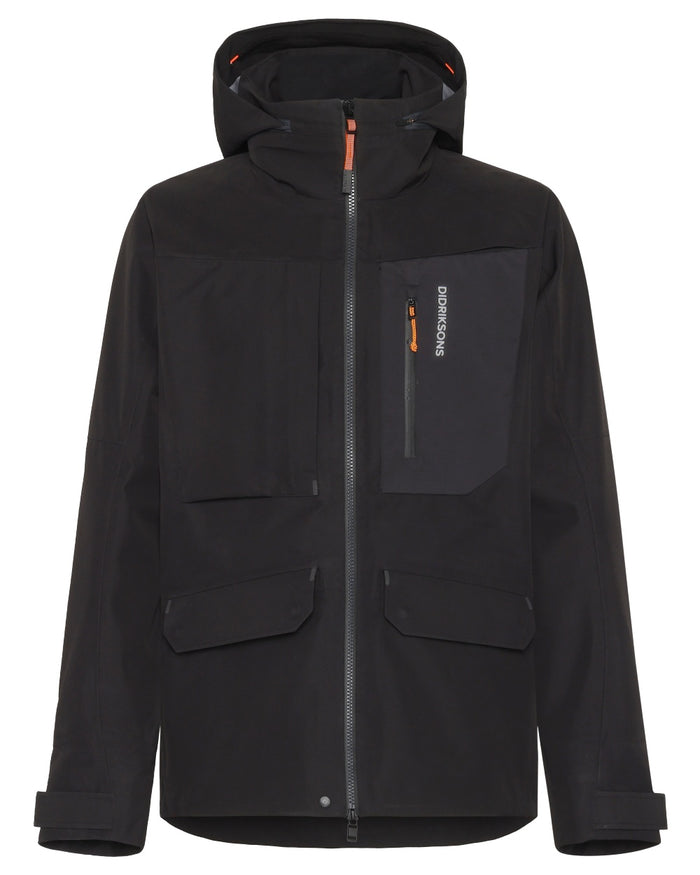 Black coloured Didriksons Fractus Waterproof Jacket on white background #colour_black
