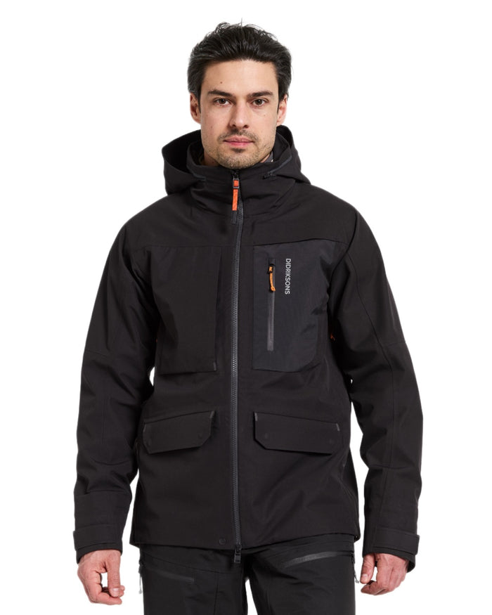 Black coloured Didriksons Fractus Waterproof Jacket on white background #colour_black