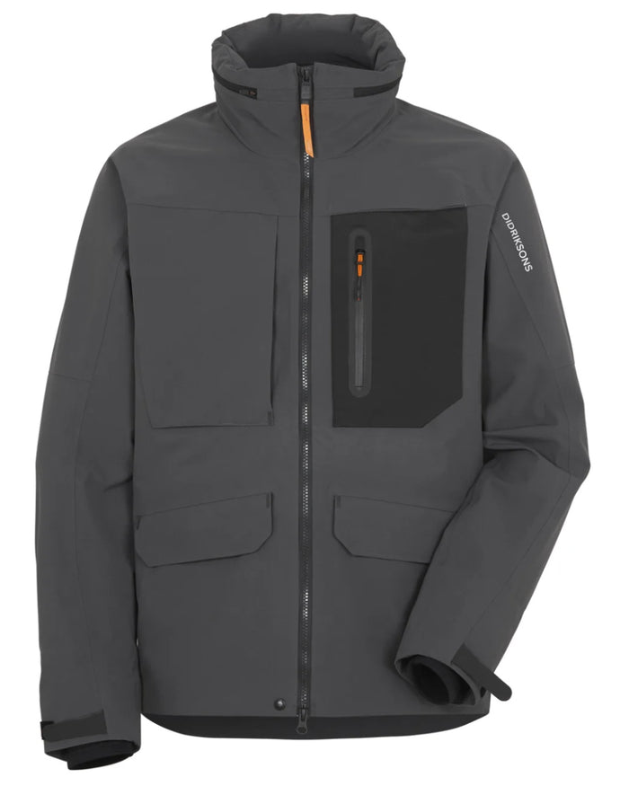 Coal Black coloured Didriksons Fractus Waterproof Jacket on white background #colour_coal-black