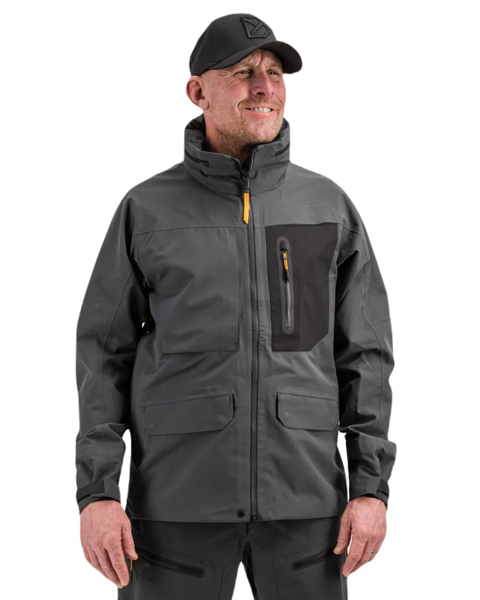 Coal Black coloured Didriksons Fractus Waterproof Jacket on white background #colour_coal-black