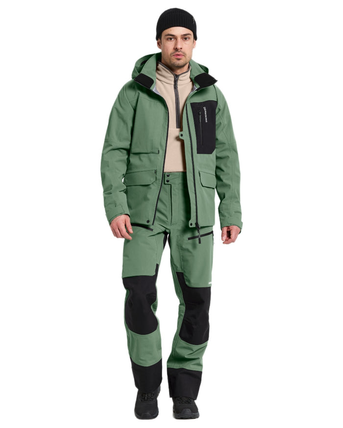 Dark Moss coloured Didriksons Mens Fractus Pants on white background #colour_dark-moss