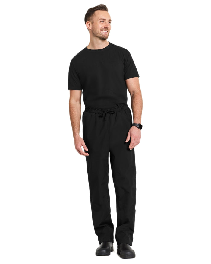 Black coloured Didriksons Mens Grit Rain Pants on white background #colour_black