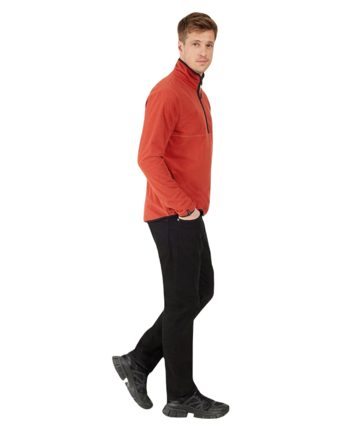 Ochre Red coloured Didriksons Mens Hannes Half Zip Sweater on white background #colour_ochre-red
