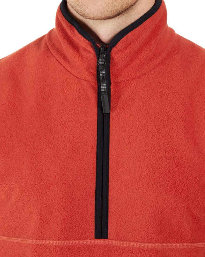 Ochre Red coloured Didriksons Mens Hannes Half Zip Sweater on white background #colour_ochre-red