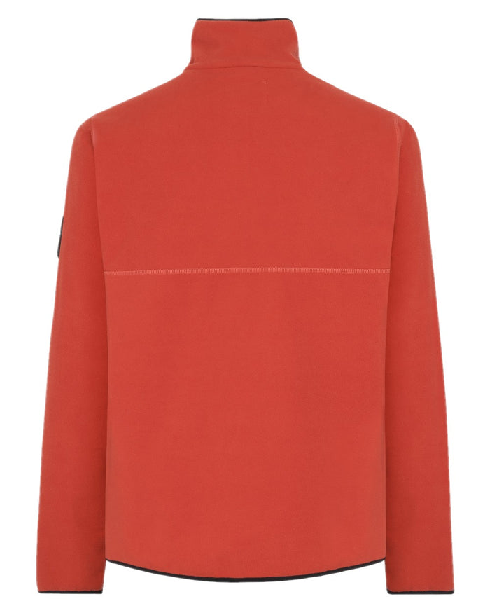 Ochre Red coloured Didriksons Mens Hannes Half Zip Sweater on white background #colour_ochre-red